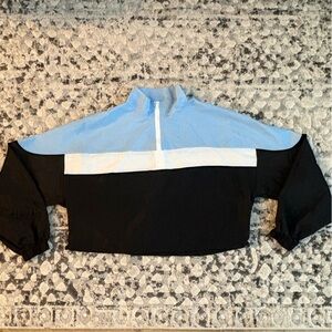 SHEIN woman’s  Black and Light Blue Track cropped jacket